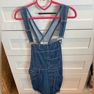 We The Free Blue Denim short overalls